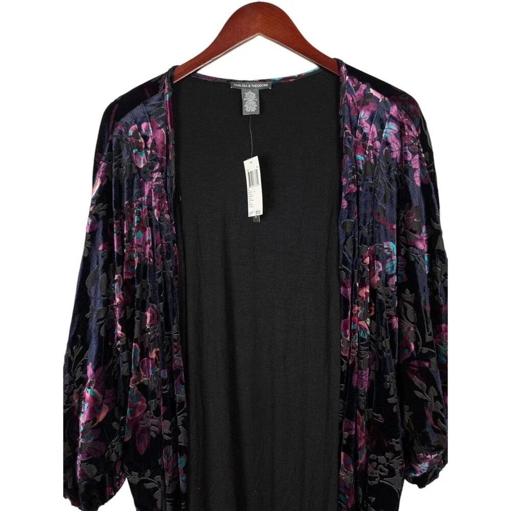 Chelsea & Theodore Floral Velvet Cocoon Kimono Cardigan Size L